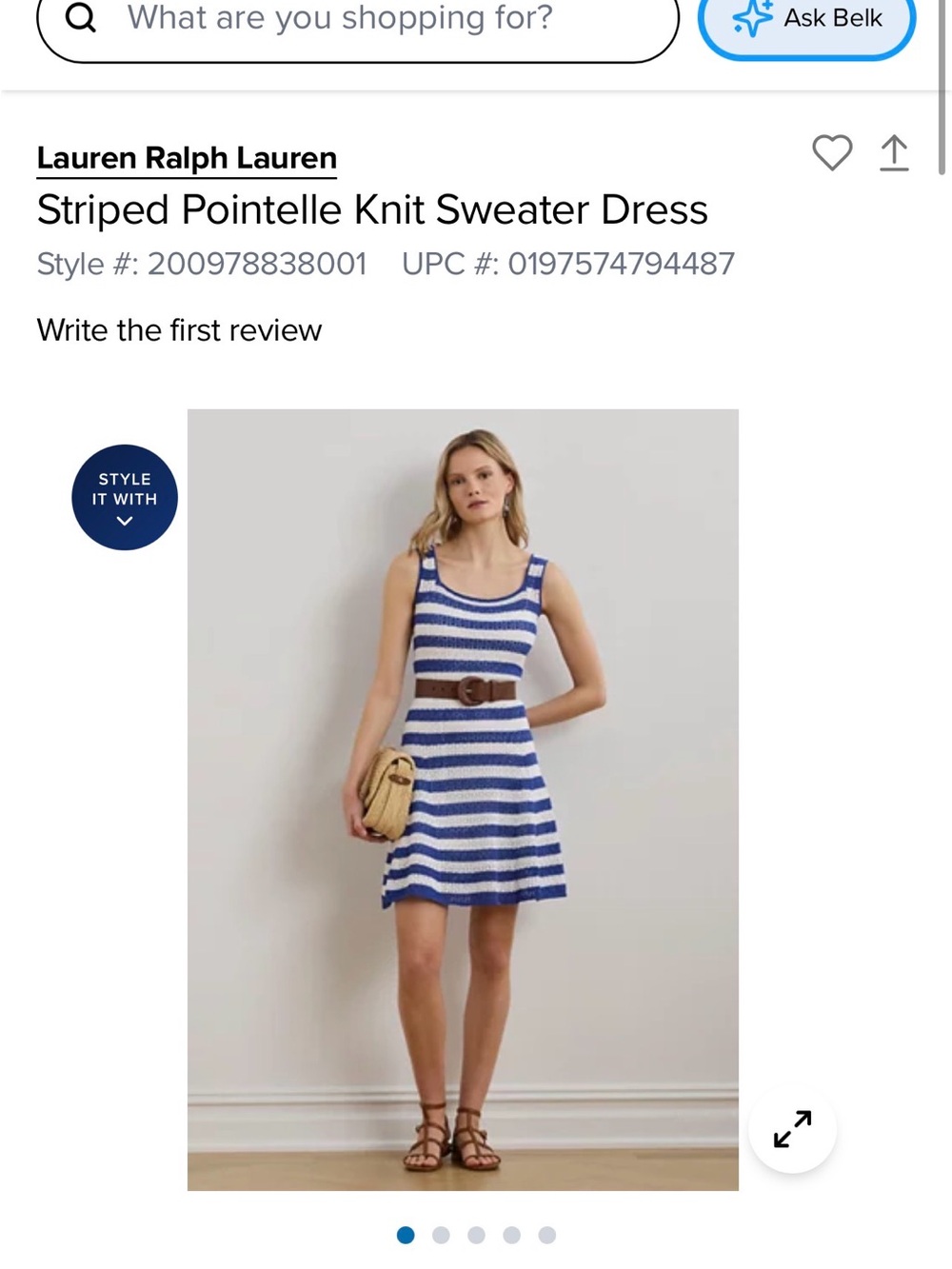 Lauren Ralph Lauren Blue and White Striped Pointelle Knit Mini Dress